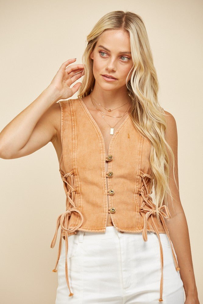 Denim Vest With Lace Up Sides - Texas Front Porch