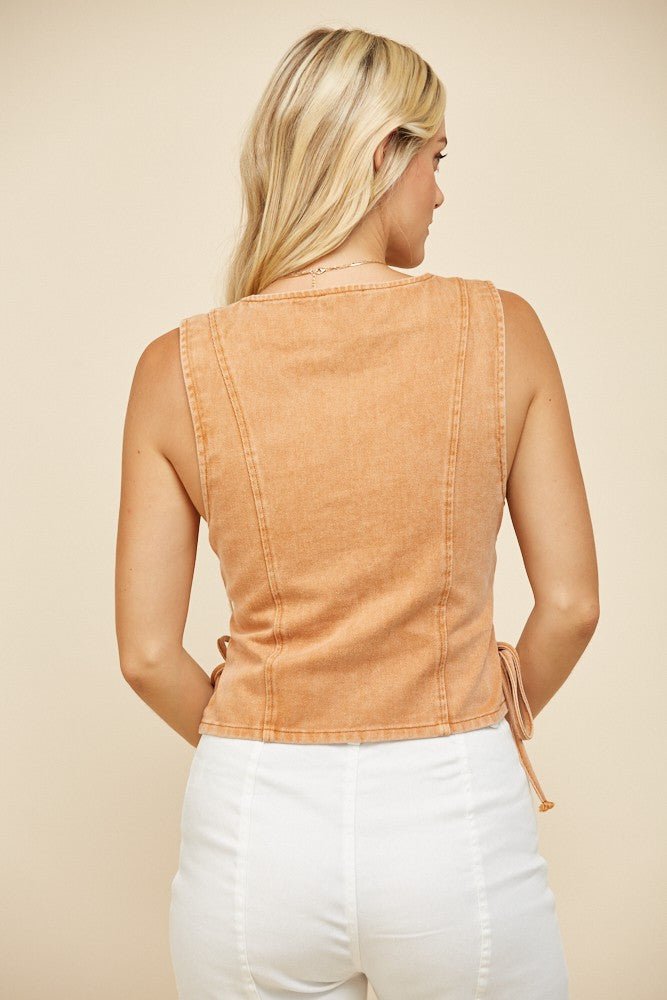 Denim Vest With Lace Up Sides - Texas Front Porch