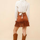 Double Belted Studded Fringe Mini Skirt - Texas Front Porch