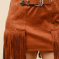 Double Belted Studded Fringe Mini Skirt - Texas Front Porch