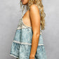 Double Gauze Denim Lace Patch Outseam Round Neck Sleeveless - Texas Front Porch