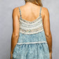 Double Gauze Denim Lace Patch Outseam Round Neck Sleeveless - Texas Front Porch
