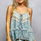 Double Gauze Denim Lace Patch Outseam Round Neck Sleeveless - Texas Front Porch