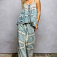 Double Gauze Denim Lace Patch Outseam Round Neck Sleeveless - Texas Front Porch