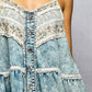 Double Gauze Denim Lace Patch Outseam Round Neck Sleeveless - Texas Front Porch
