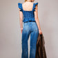 Embroidered Ruffle Sleeve Denim Corset - Texas Front Porch
