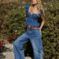 Embroidered Ruffle Sleeve Denim Corset - Texas Front Porch