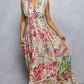 Feminine V - neck Smocked Waist Ruffle Floral Maxi Dress - Texas Front Porch