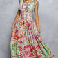 Feminine V - neck Smocked Waist Ruffle Floral Maxi Dress - Texas Front Porch