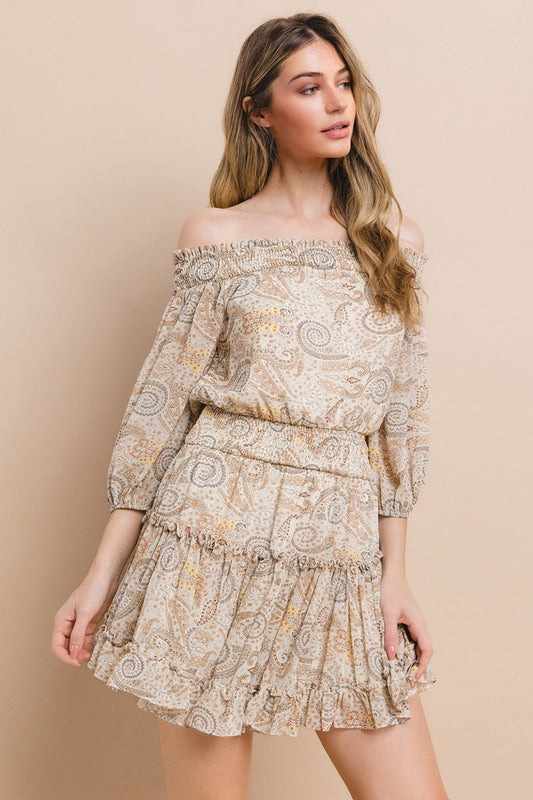 Floral Print Off Shoulder Ruffled Dress - Texas Front Porch