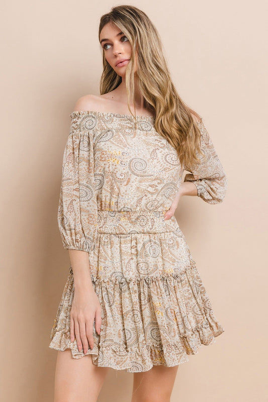 Floral Print Off Shoulder Ruffled Dress - Texas Front Porch