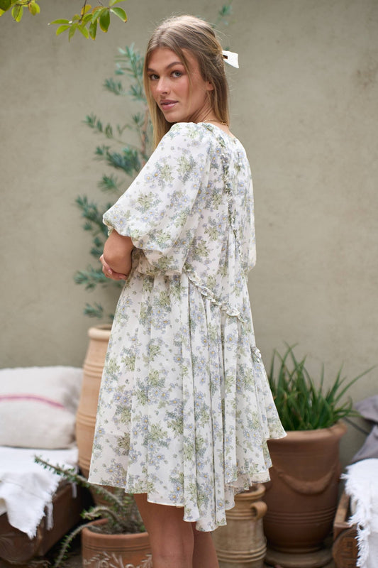 FLORAL RUFFLE SHORT SLEEVE MINI SHIRT DRESS - Texas Front Porch