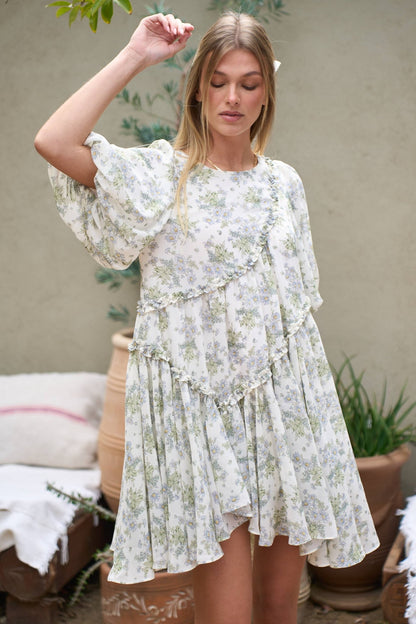 FLORAL RUFFLE SHORT SLEEVE MINI SHIRT DRESS - Texas Front Porch