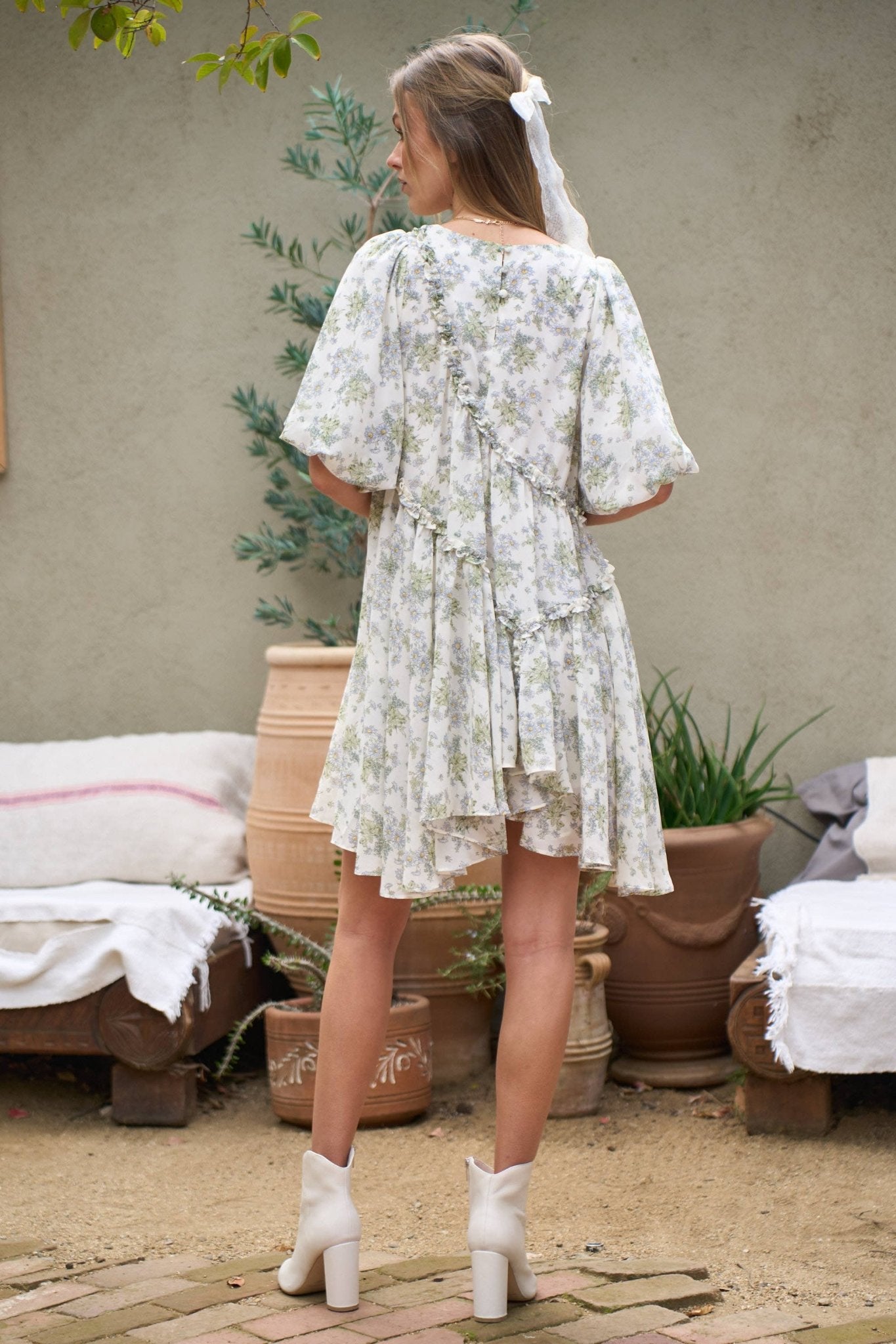 FLORAL RUFFLE SHORT SLEEVE MINI SHIRT DRESS - Texas Front Porch