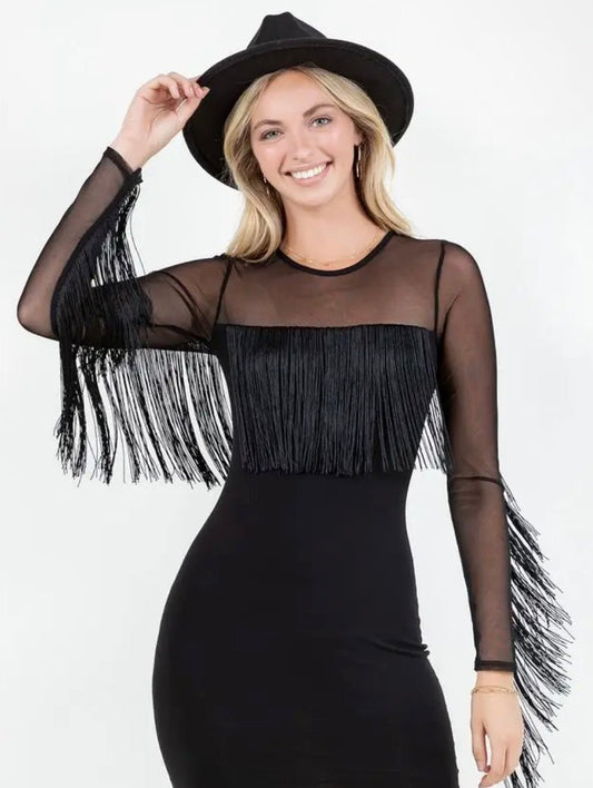 Fringe Detail Bodycon Dress - Texas Front Porch