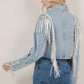 Fringed Cropped Denim Jacket - Texas Front Porch