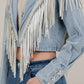 Fringed Cropped Denim Jacket - Texas Front Porch