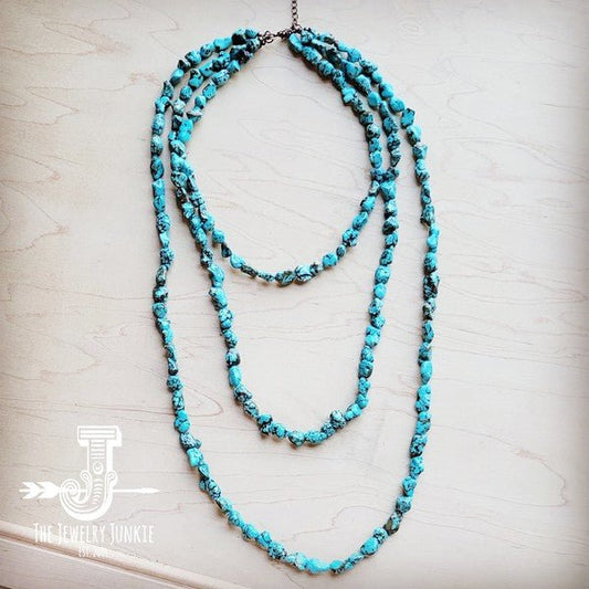 Genuine Blue Turq Triple Strand Necklace - Texas Front Porch