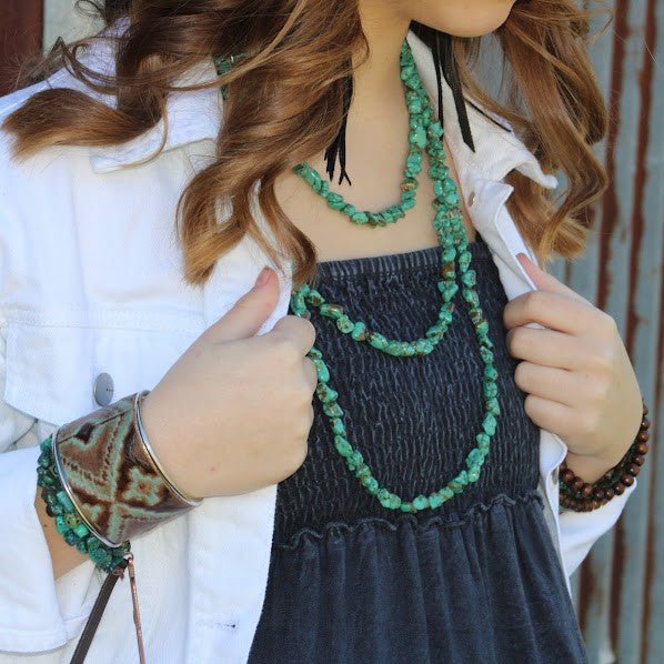 Genuine Blue Turq Triple Strand Necklace - Texas Front Porch