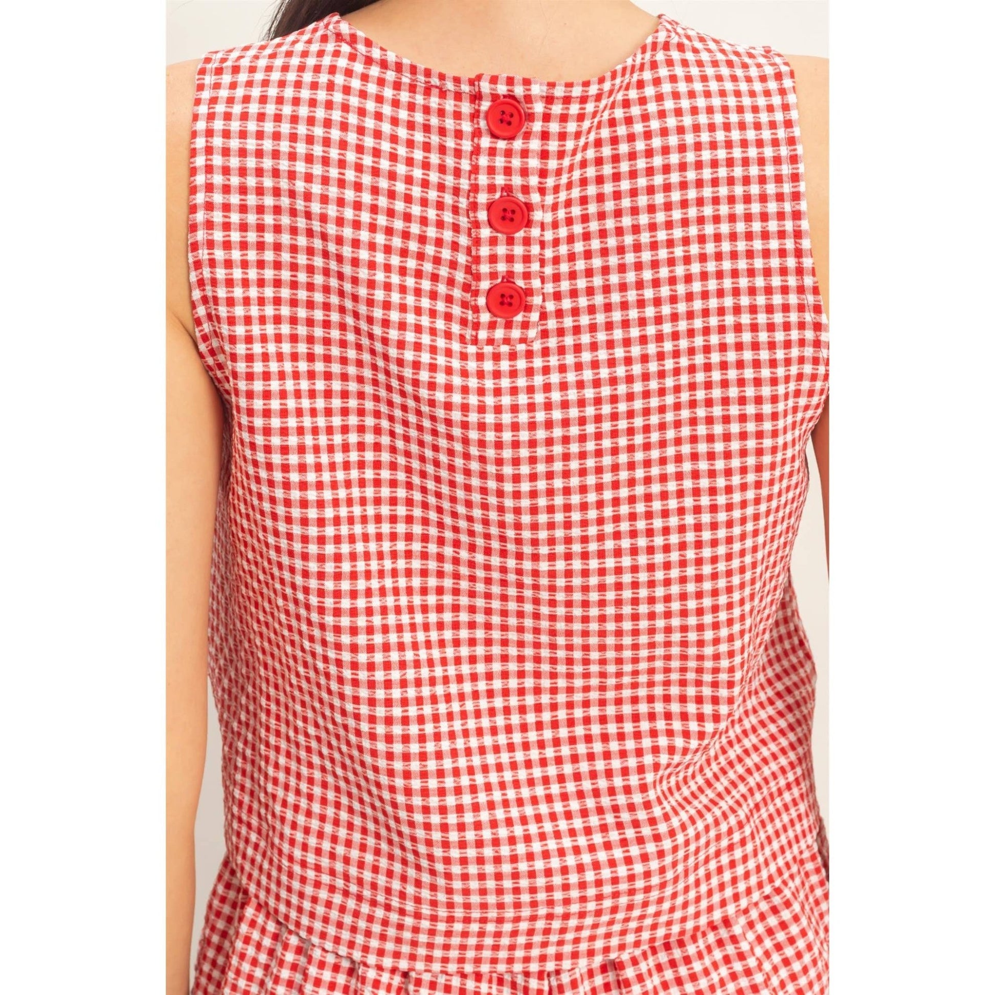 Gingham Checkered Sleeveless Top And Skort Set - Texas Front Porch