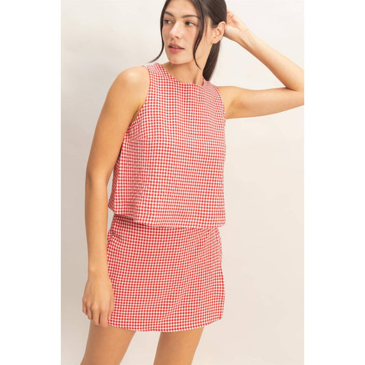 Gingham Checkered Sleeveless Top And Skort Set - Texas Front Porch