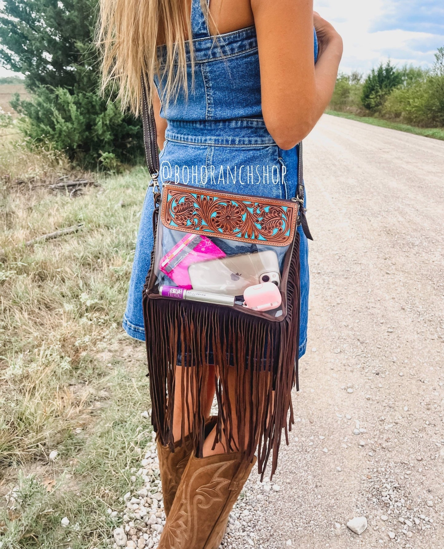 Hand Tooled Clear Purse Crossbody - Concert Game Day Stadium - Texas Front Porch