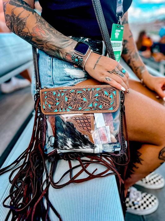 Hand Tooled Clear Purse Crossbody - Concert Game Day Stadium - Texas Front Porch