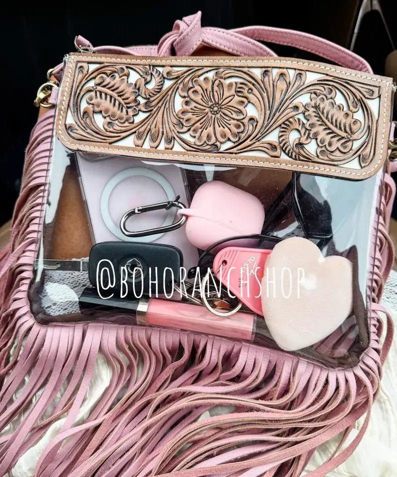 Hand Tooled Clear Purse Crossbody - Concert Game Day Stadium - Texas Front Porch