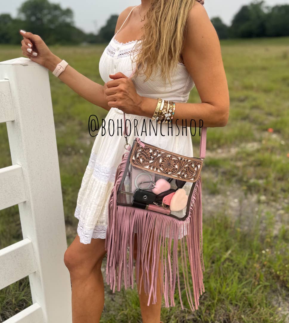 Hand Tooled Clear Purse Crossbody - Concert Game Day Stadium - Texas Front Porch