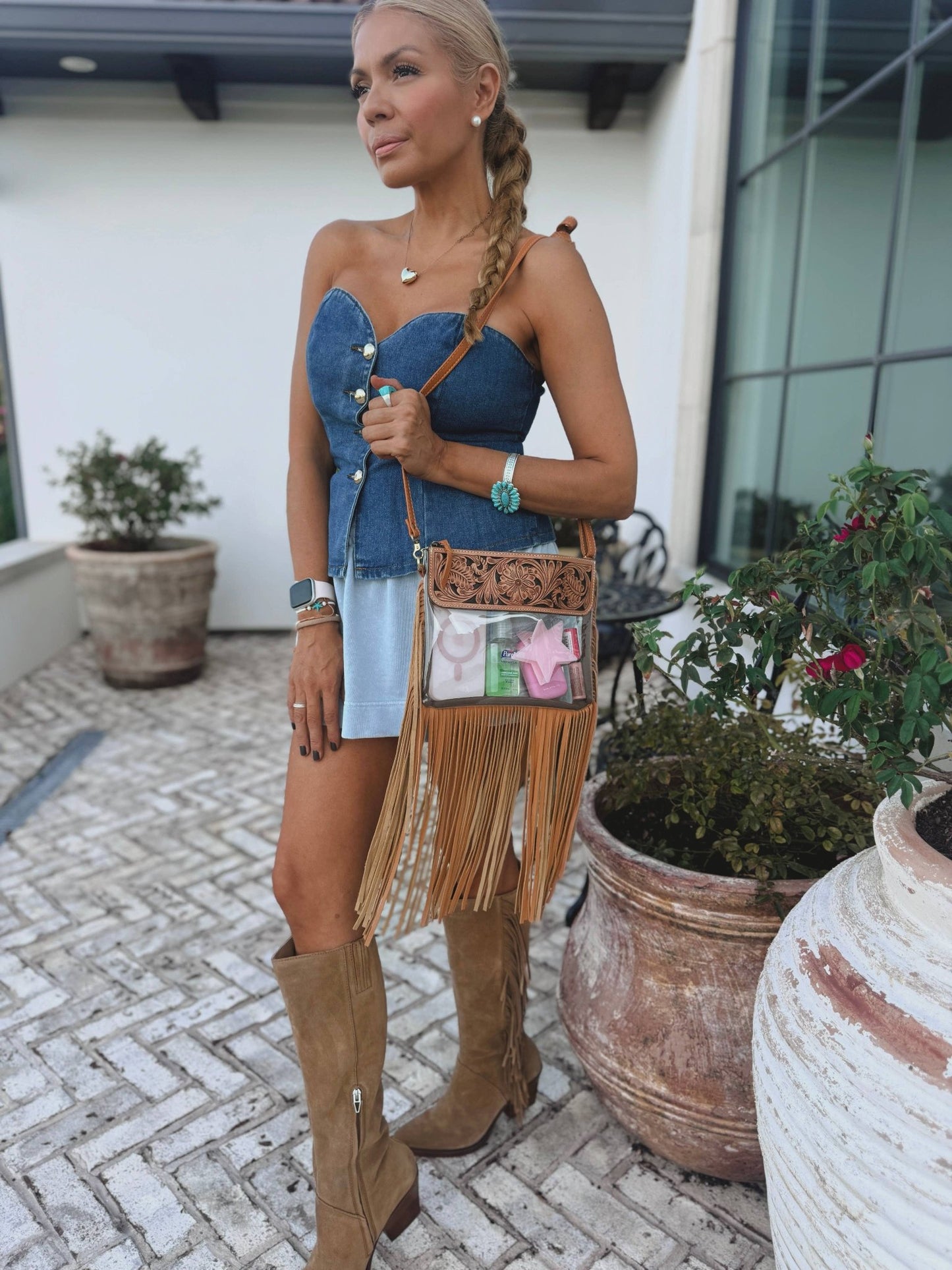Hand Tooled Clear Purse Crossbody - Concert Game Day Stadium - Texas Front Porch