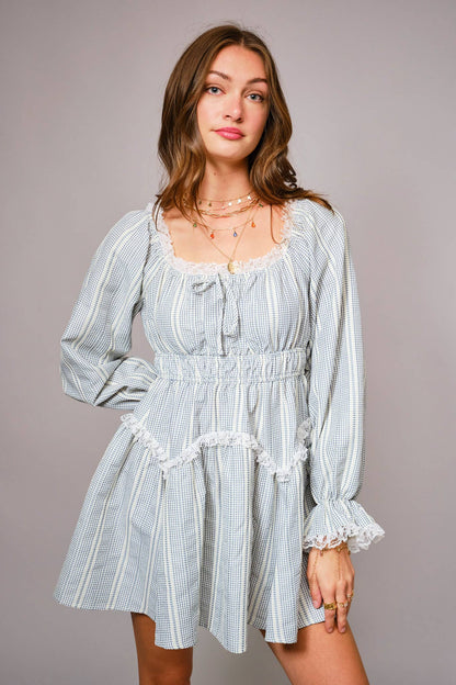 Long Cuff Sleeve Lace Ruffle Mini Dress - Texas Front Porch