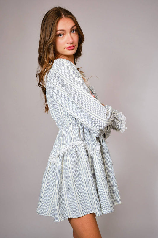 Long Cuff Sleeve Lace Ruffle Mini Dress - Texas Front Porch