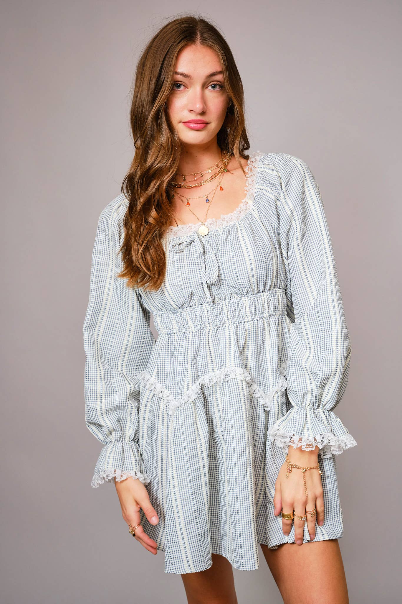 Long Cuff Sleeve Lace Ruffle Mini Dress - Texas Front Porch