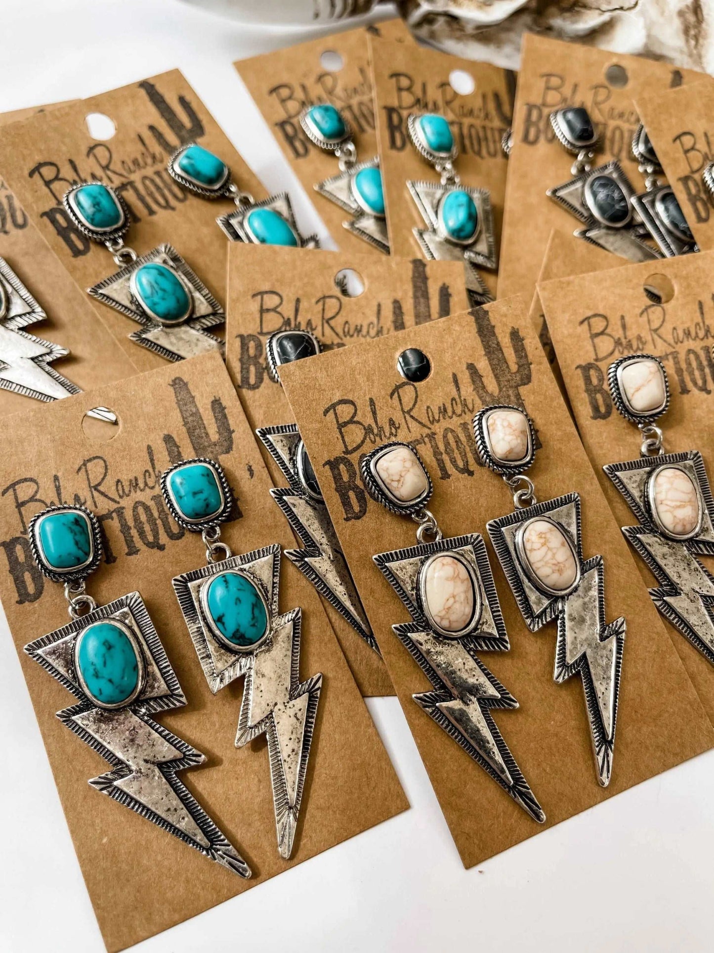 Metal Thunder Lightning Bolt w/ Color Stone Earrings - Texas Front Porch