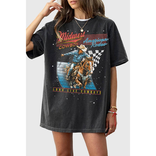 MIDWEST COWBOY AMERICAN RODEO OVERSIZED MINERAL GRAPHIC TEE - Texas Front Porch