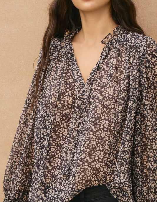 Nocturnal Garden Long Sleeve Tie Neck - Texas Front Porch