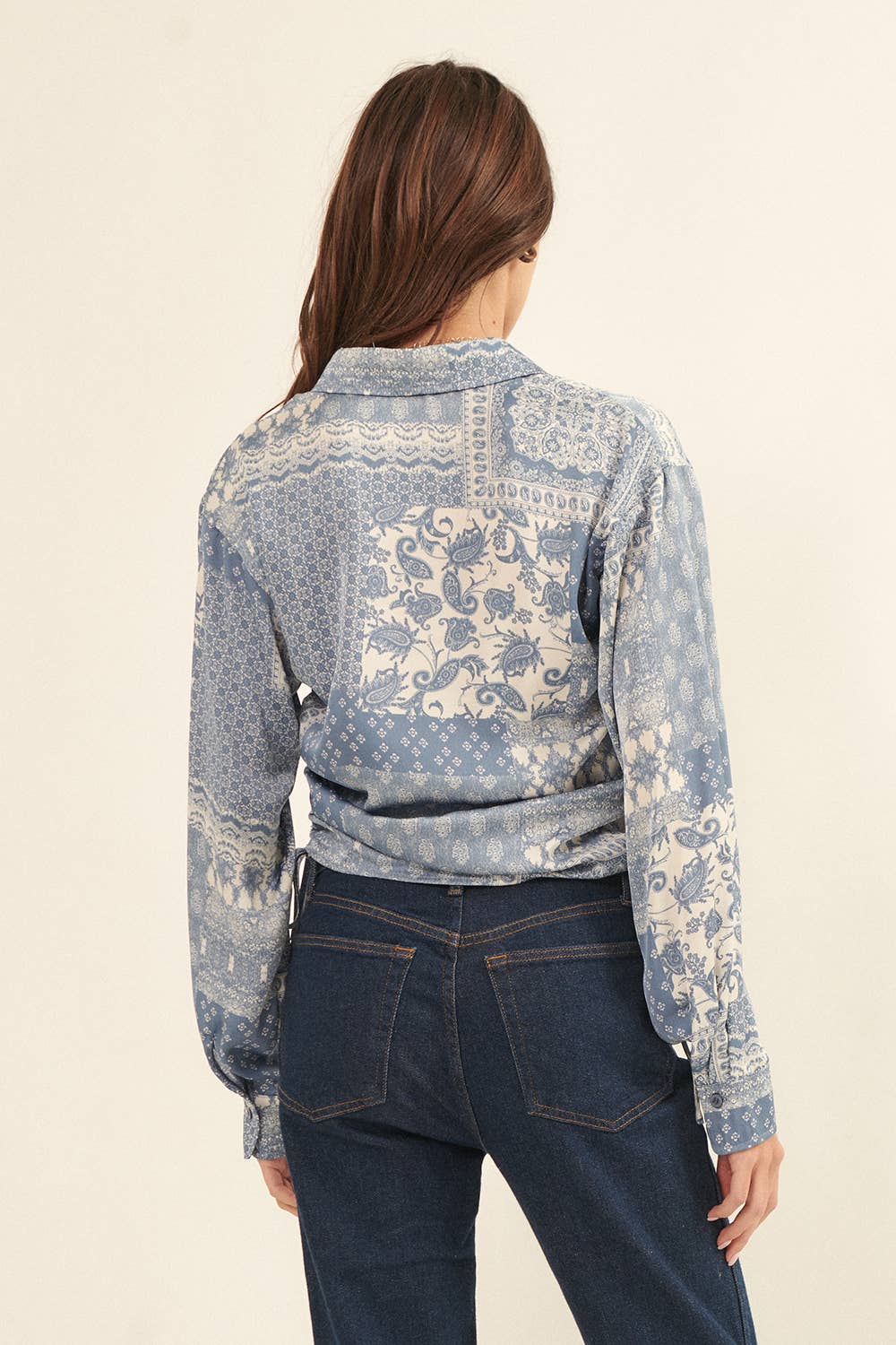 Paisley Patchwork Print Collar Neck Woven Blouse - Texas Front Porch