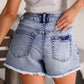 Pearl Studded Pockets Raw Hem Denim Shorts - Texas Front Porch