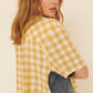 Plaid Contrast Denim Round Neck Zipper Front Top - Texas Front Porch