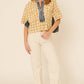 Plaid Contrast Denim Round Neck Zipper Front Top - Texas Front Porch