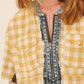 Plaid Contrast Denim Round Neck Zipper Front Top - Texas Front Porch