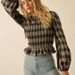 Plaid Flannel Smocked Balloon - Sleeve Cropped Top - Texas Front Porch