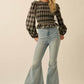 Plaid Flannel Smocked Balloon - Sleeve Cropped Top - Texas Front Porch