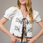 Puff Sleeve Embroidered Tie Front Blouse - Texas Front Porch