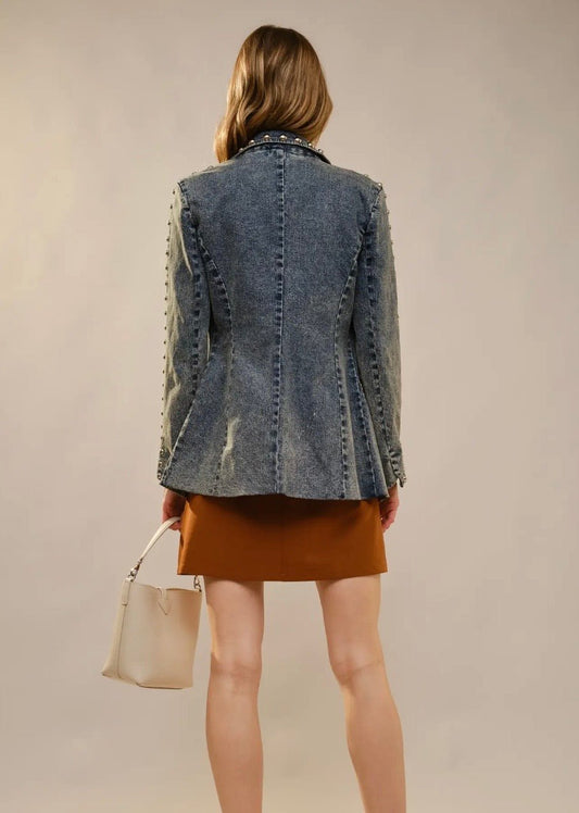 Rhinestone Fringe Denim Jacket - Texas Front Porch