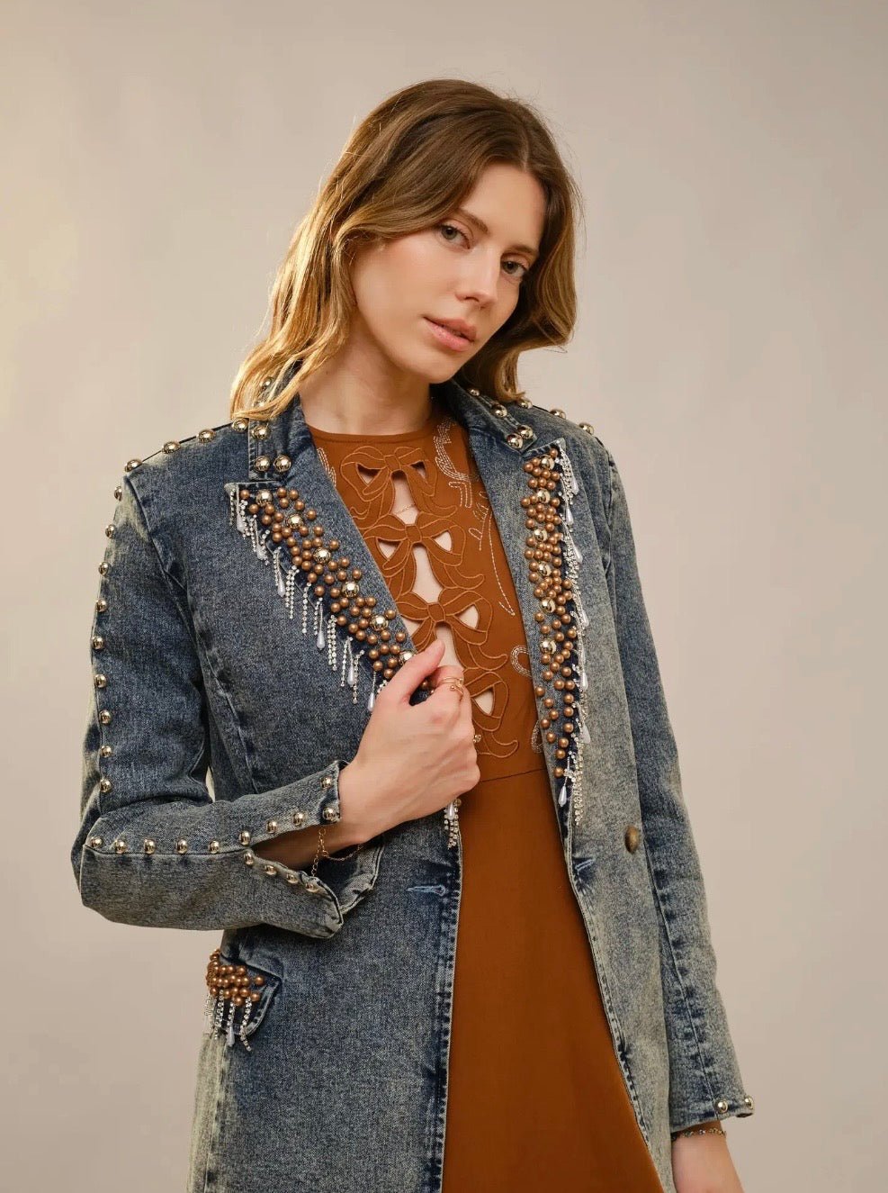 Rhinestone Fringe Denim Jacket - Texas Front Porch