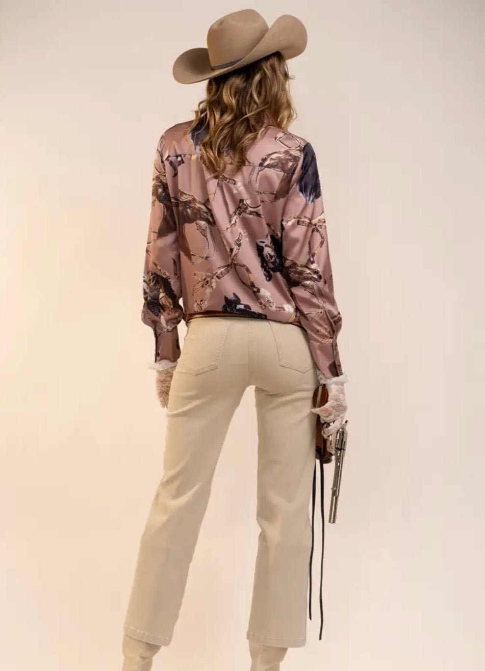 Satin Western Vintage Print Shirt - Texas Front Porch