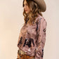 Satin Western Vintage Print Shirt - Texas Front Porch