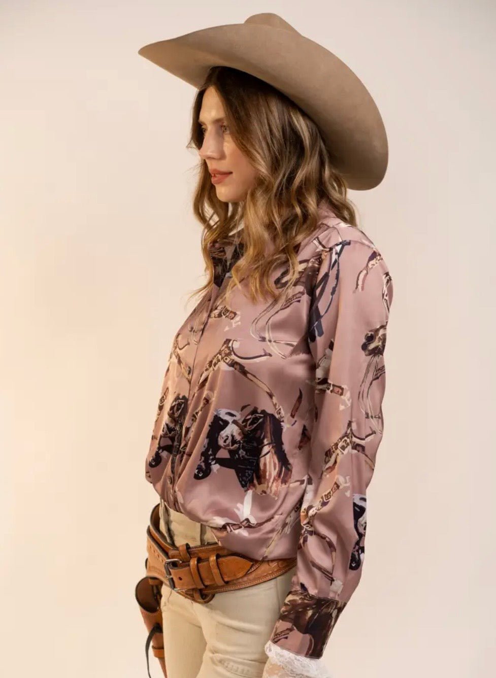 Satin Western Vintage Print Shirt - Texas Front Porch