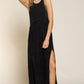 Sleeveless racerback back zipper front slit knit maxi dress - Texas Front Porch